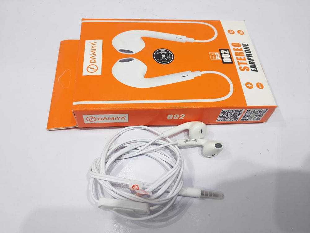 DAMIYA D02 Stereo Wired Earphones – HD Sound | Built-in Mic | 3.5mm | Gaming & Music