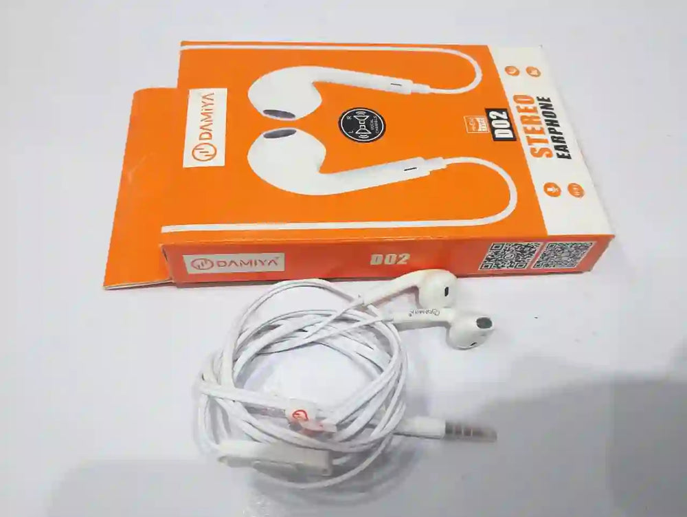 DAMIYA D02 Stereo Wired Earphones – HD Sound | Built-in Mic | 3.5mm | Gaming & Music