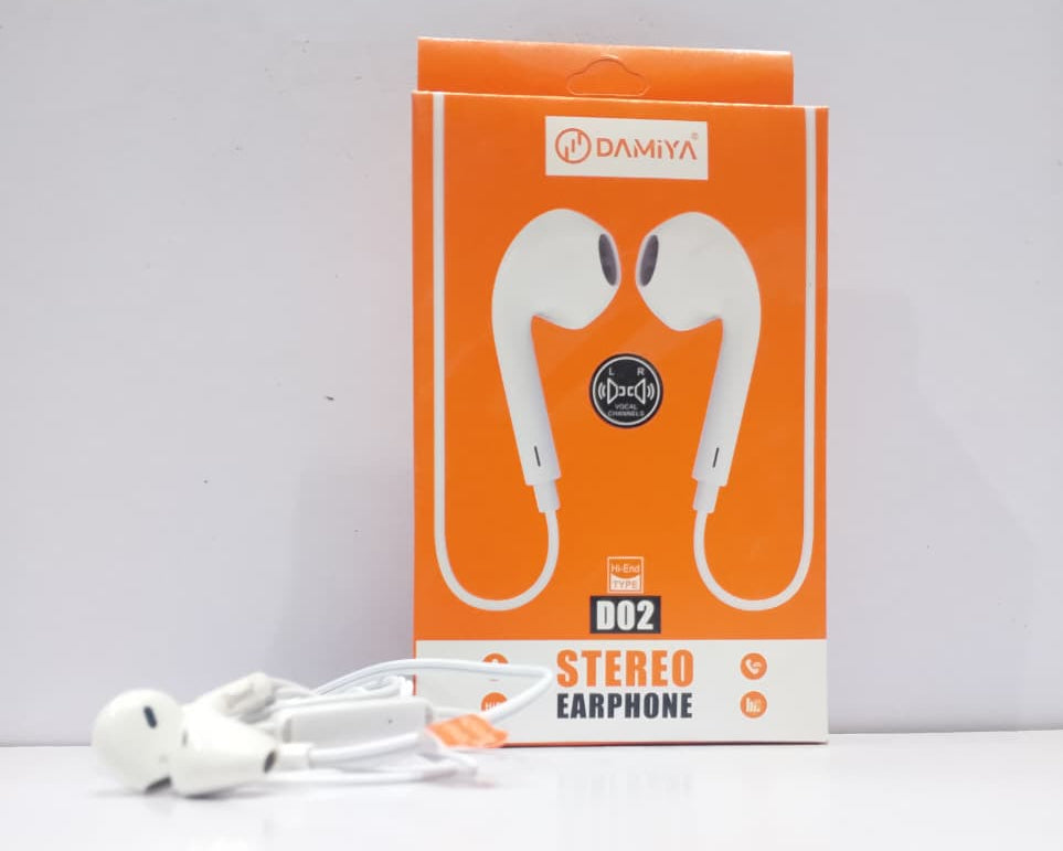 DAMIYA D02 Stereo Wired Earphones – HD Sound | Built-in Mic | 3.5mm | Gaming & Music