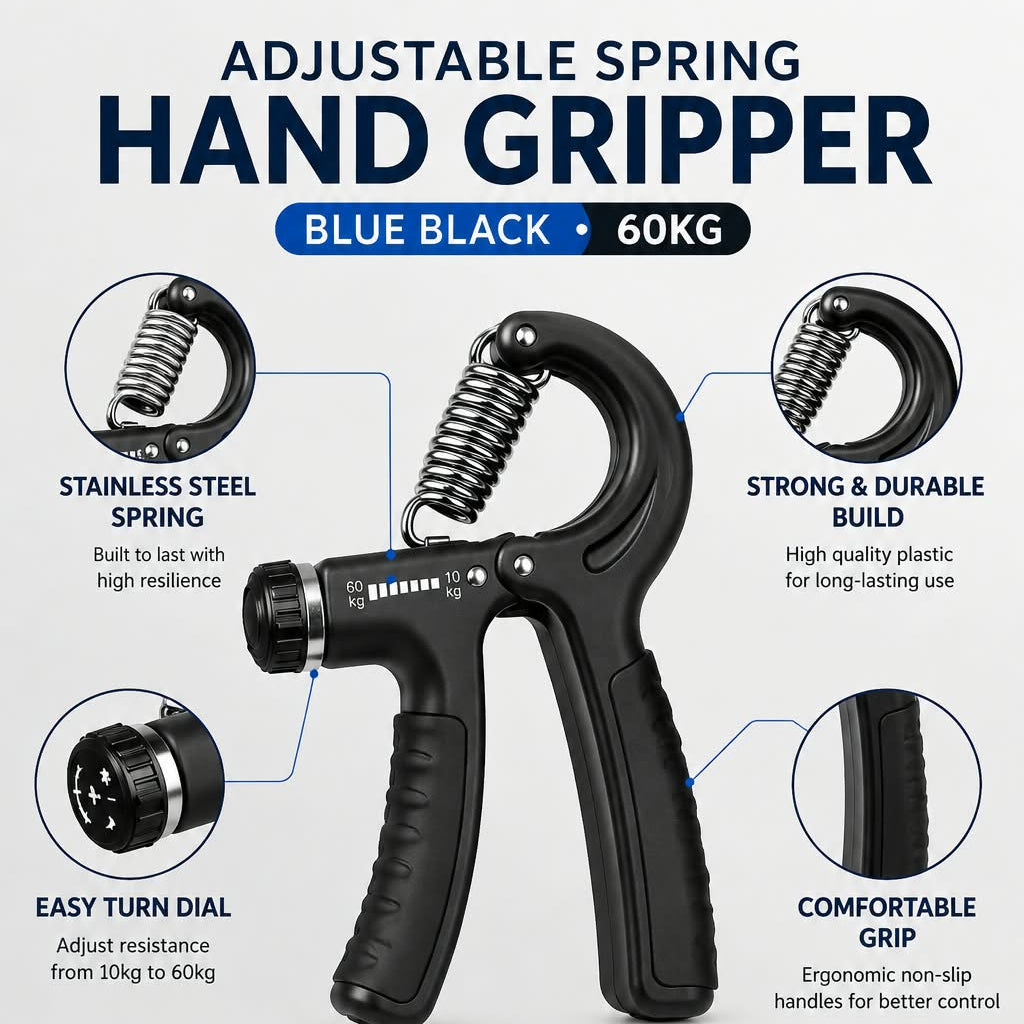Adjustable Spring Hand Gripper Blue Black 60kg.