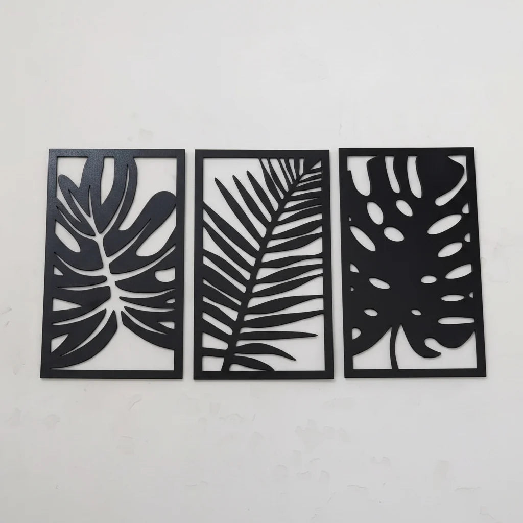 3D Wooden Wall Art Set Black White Laser Cut Modern Decor.