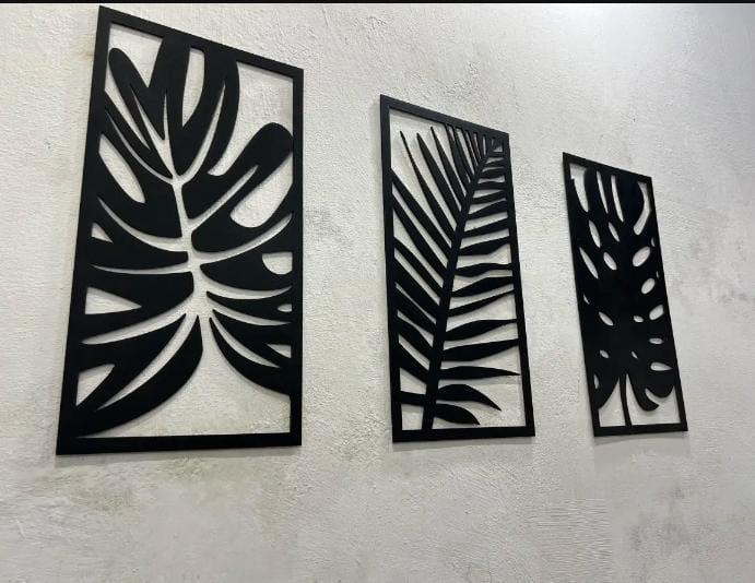 3D Wooden Wall Art Set Black White Laser Cut Modern Decor.