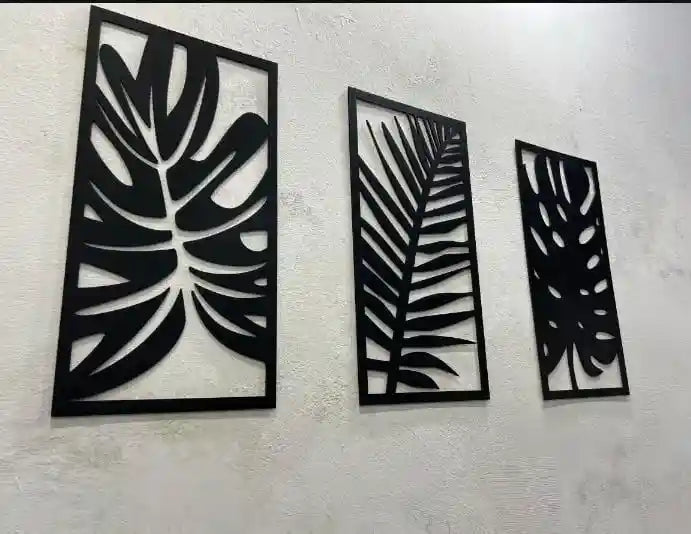 3D Wooden Wall Art Set Black White Laser Cut Modern Decor.