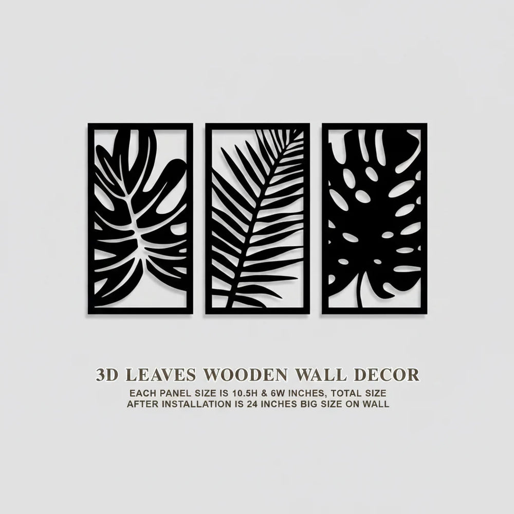 3D Wooden Wall Art Set Black White Laser Cut Modern Decor.