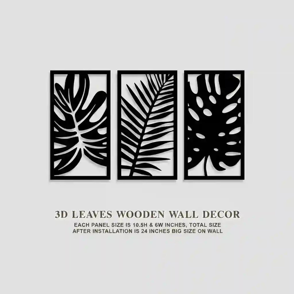 3D Wooden Wall Art Set Black White Laser Cut Modern Decor.