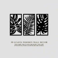 3D Wooden Wall Art Set Black White Laser Cut Modern Decor.