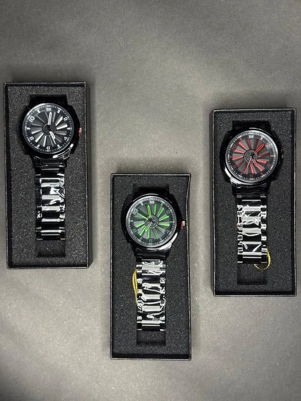 Men's Stainless Steel Chain Strap Analogue Watch White Red Green.